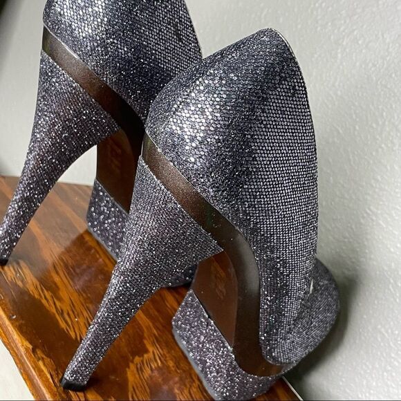 Promise Stiletto Platform Glitter Sparkly Steel Gray / Pewter High Heels Size 9 - Picture 11 of 15